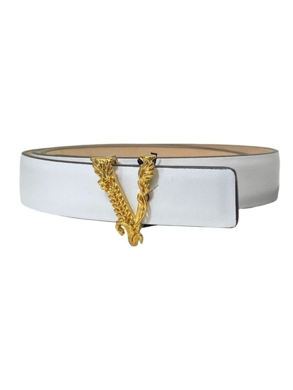 Versace Belt Virtus Barocco Letter Buckle Leather White Gold
